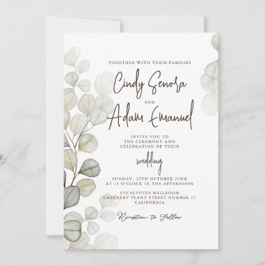 Elegant Eucalyptus Greenery Wedding Invitation Kaart (Voorkant)