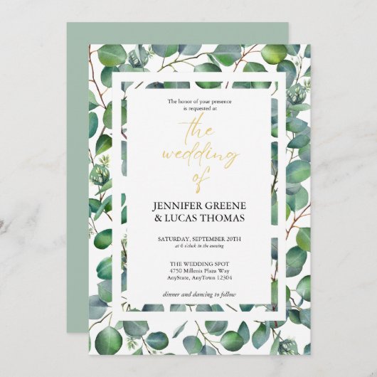 Elegant Eucalyptus Greenery Wedding Invitation Kaart (Voorkant / Achterkant)
