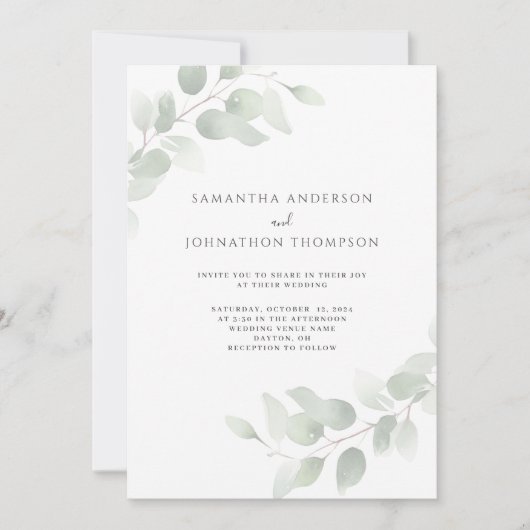 Elegant Eucalyptus Greenery Wedding Invitation Kaart (Voorkant)