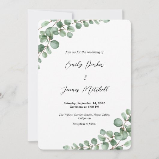 Elegant Eucalyptus Greenery Wedding Invitation Kaart (Voorkant)