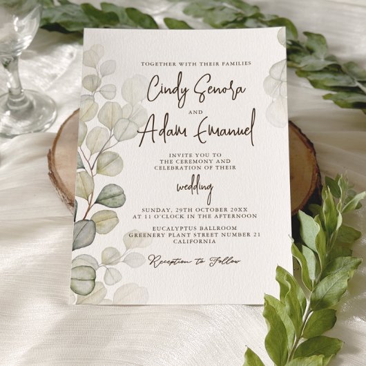 Elegant Eucalyptus Greenery Wedding Invitation Kaart