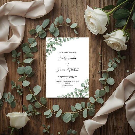 Elegant Eucalyptus Greenery Wedding Invitation Kaart