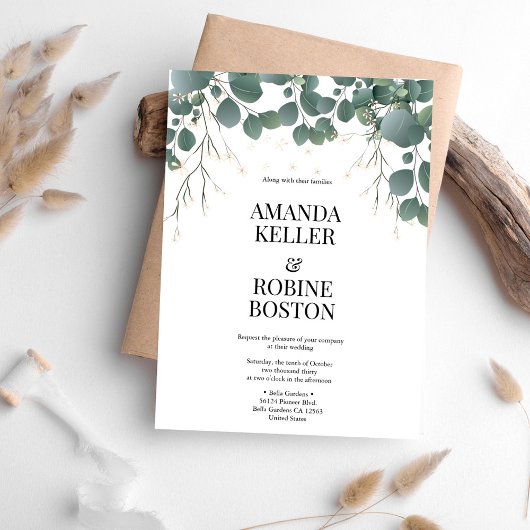 Elegant Eucalyptus Greenery Wedding Invitation Kaart