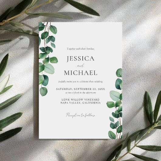 Elegant Eucalyptus Greenery Wedding Invitation Kaart