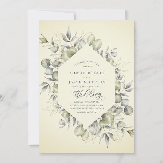 Elegant Eucalyptus Greenery Wedding Invitation Kaart (Voorkant)