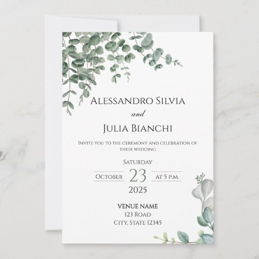 Elegant Eucalyptus Greenery Wedding Invitation Kaart (Voorkant)