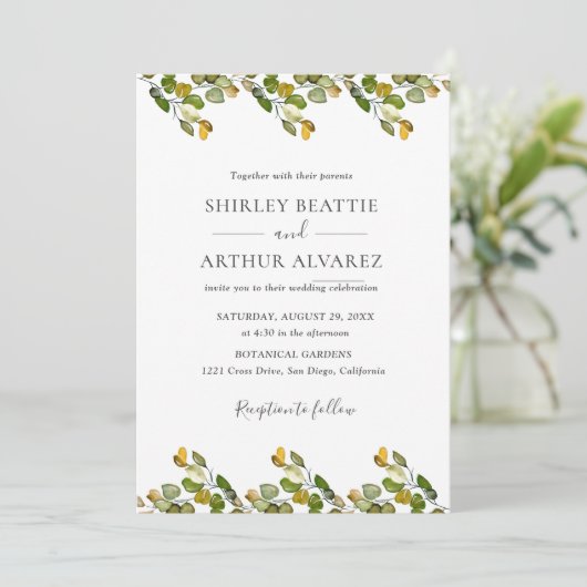 Elegant Eucalyptus Greenery Wedding Kaart (Staand voorkant)