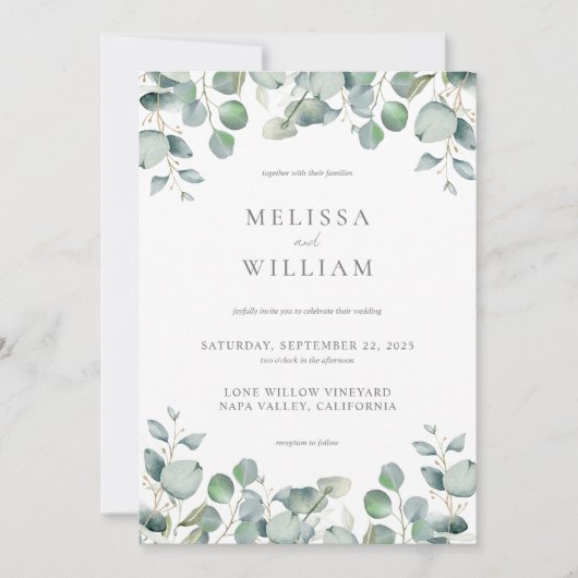 Elegant Eucalyptus Greenery Wedding Kaart (Voorkant)
