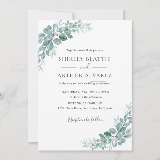 Elegant Eucalyptus Greenery Wedding Kaart (Voorkant)
