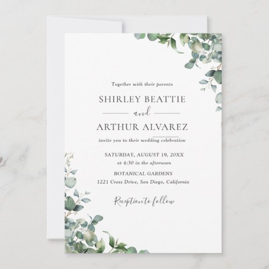 Elegant Eucalyptus Greenery Wedding Kaart (Voorkant)