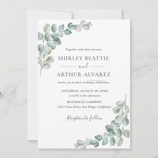 Elegant Eucalyptus Greenery Wedding Kaart (Voorkant)
