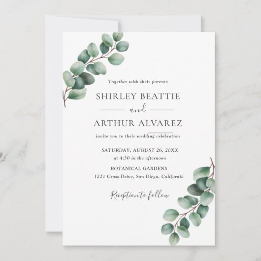 Elegant Eucalyptus Greenery Wedding Kaart (Voorkant)