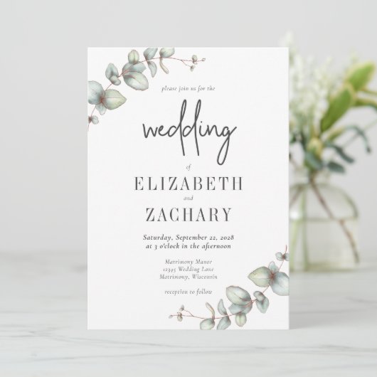 Elegant Eucalyptus Greenery Wedding Kaart (Staand voorkant)