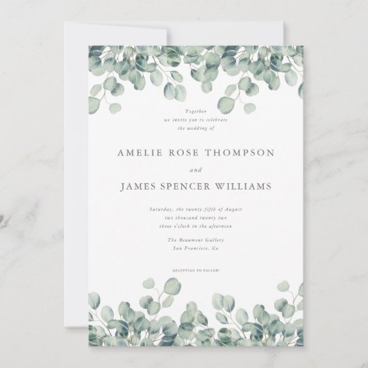 Elegant Eucalyptus Greenery Wedding Kaart (Voorkant)