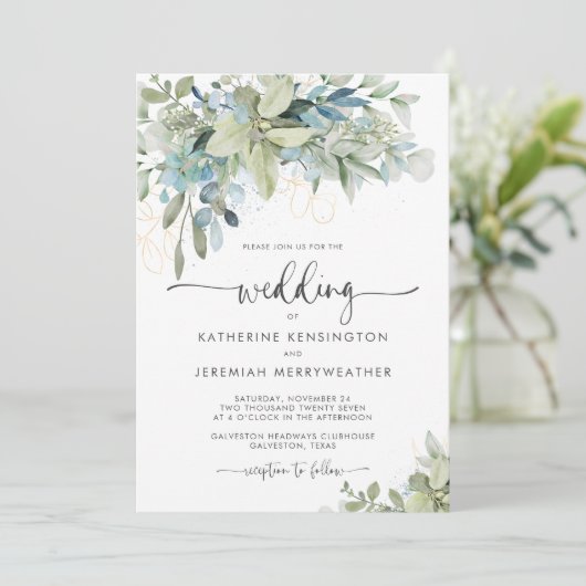 Elegant Eucalyptus Greenery Wedding Kaart (Staand voorkant)