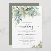 Elegant Eucalyptus Greenery Wedding Kaart (Voorkant / Achterkant)