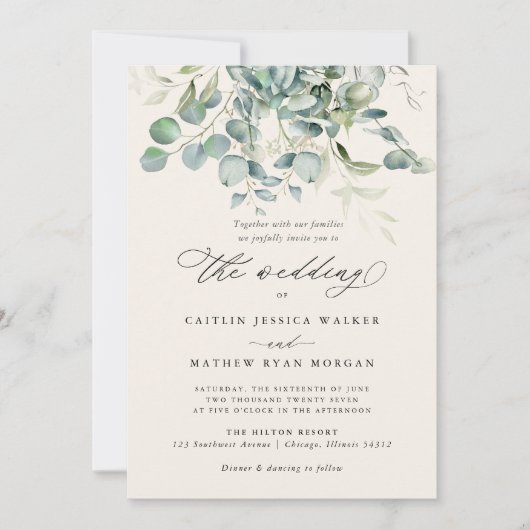 Elegant Eucalyptus Greenery Wedding Kaart (Voorkant)