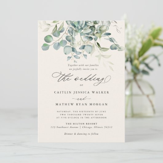 Elegant Eucalyptus Greenery Wedding Kaart (Staand voorkant)