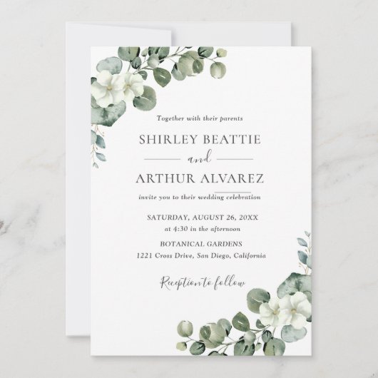 Elegant Eucalyptus Greenery Wedding Kaart (Voorkant)