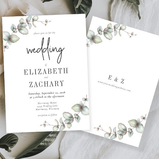 Elegant Eucalyptus Greenery Wedding Kaart