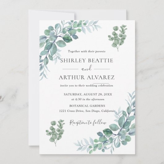 Elegant Eucalyptus Greenery Wedding Kaart (Voorkant)