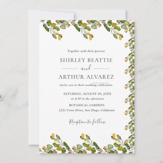 Elegant Eucalyptus Greenery Wedding Kaart (Voorkant)