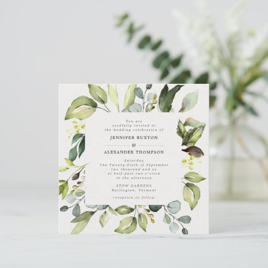 Elegant Eucalyptus Greenery Wedding Kaart (Staand voorkant)