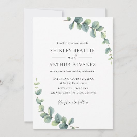 Elegant Eucalyptus Greenery Wedding Kaart (Voorkant)