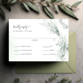 Elegant Eucalyptus Greenery Wedding Meal Choice RSVP Kaartje
