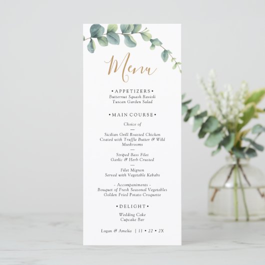 Elegant  Eucalyptus Greenery Wedding  Menu (Staand voorkant)