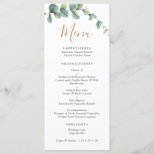 Elegant  Eucalyptus Greenery Wedding  Menu (Voorkant)
