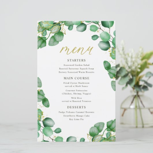 Elegant Eucalyptus Greenery Wedding Menu (Staand voorkant)