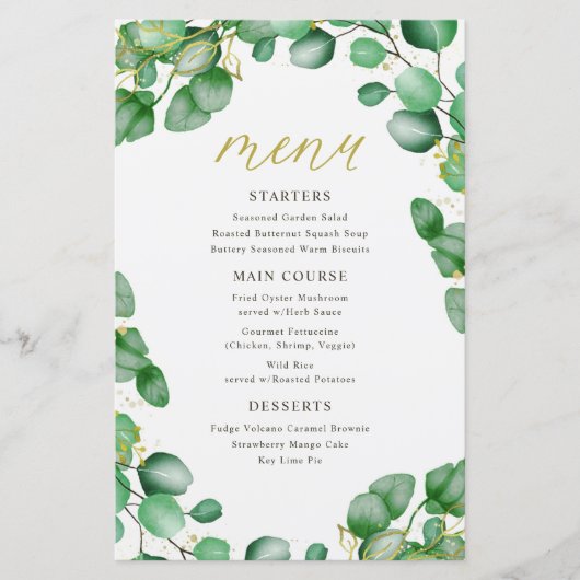 Elegant Eucalyptus Greenery Wedding Menu (Voorkant)