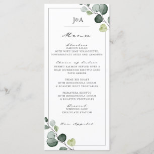 Elegant Eucalyptus Greenery Wedding Menu
