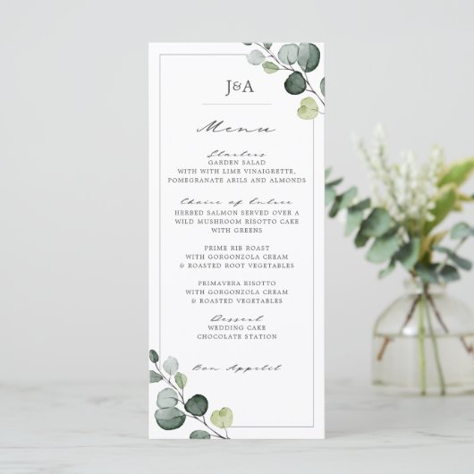Elegant Eucalyptus Greenery Wedding Menu (Staand voorkant)