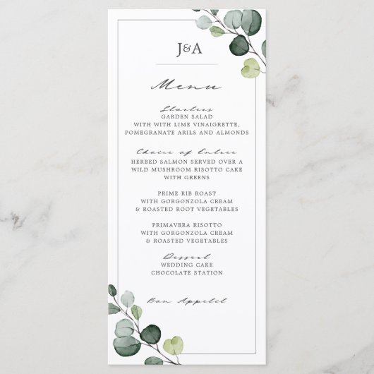 Elegant Eucalyptus Greenery Wedding Menu (Voorkant)
