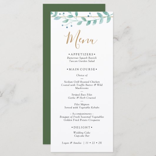 Elegant Eucalyptus Greenery Wedding Menu (Voorkant / Achterkant)
