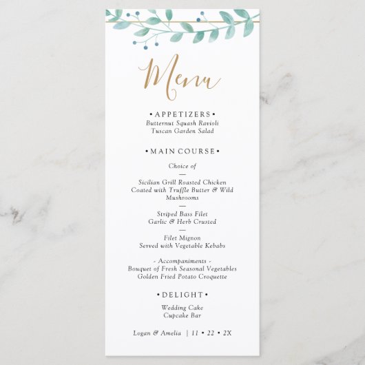 Elegant Eucalyptus Greenery Wedding Menu (Voorkant)