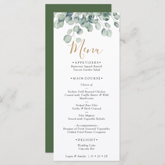 Elegant Eucalyptus Greenery Wedding Menu (Voorkant / Achterkant)