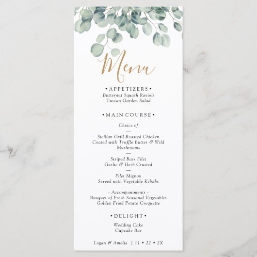 Elegant Eucalyptus Greenery Wedding Menu (Voorkant)