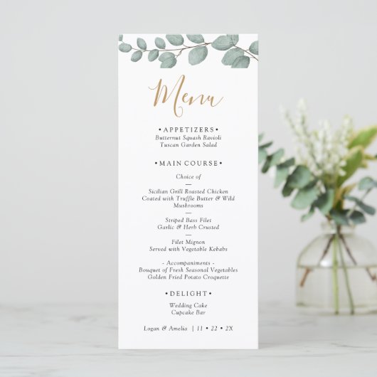 Elegant Eucalyptus Greenery Wedding Menu (Staand voorkant)