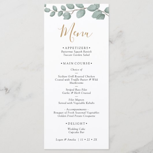 Elegant Eucalyptus Greenery Wedding Menu (Voorkant)