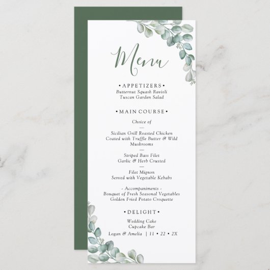 Elegant Eucalyptus Greenery Wedding Menu (Voorkant / Achterkant)