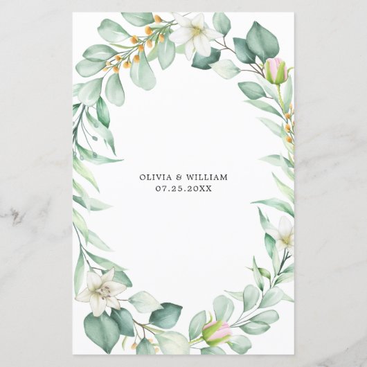 Elegant Eucalyptus Greenery Wedding Menu (Achterkant)