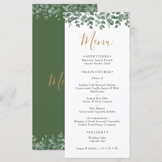 Elegant Eucalyptus Greenery Wedding Menu (Voorkant / Achterkant)