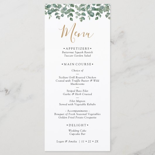 Elegant Eucalyptus Greenery Wedding Menu (Voorkant)