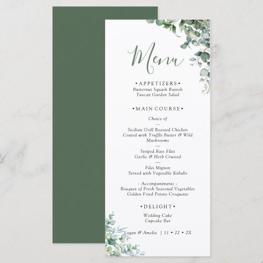 Elegant Eucalyptus Greenery Wedding Menu (Voorkant / Achterkant)