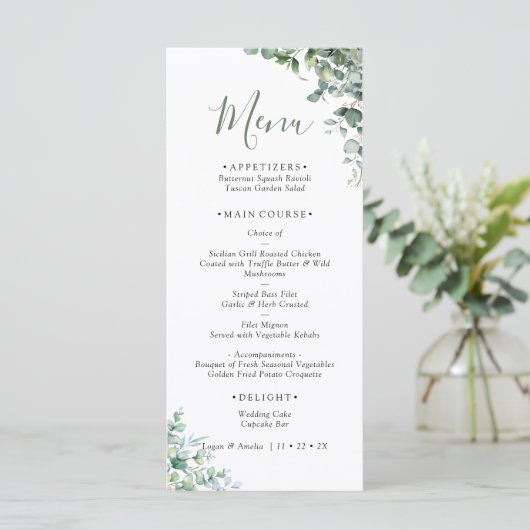 Elegant Eucalyptus Greenery Wedding Menu (Staand voorkant)