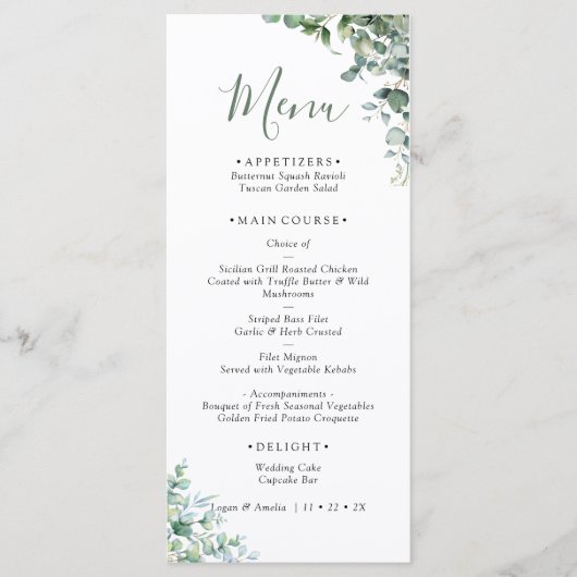 Elegant Eucalyptus Greenery Wedding Menu (Voorkant)