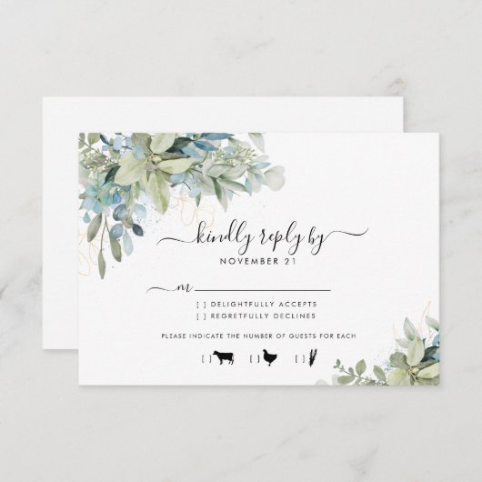 Elegant Eucalyptus Greenery Wedding Menu RSVP (Voorkant / Achterkant)